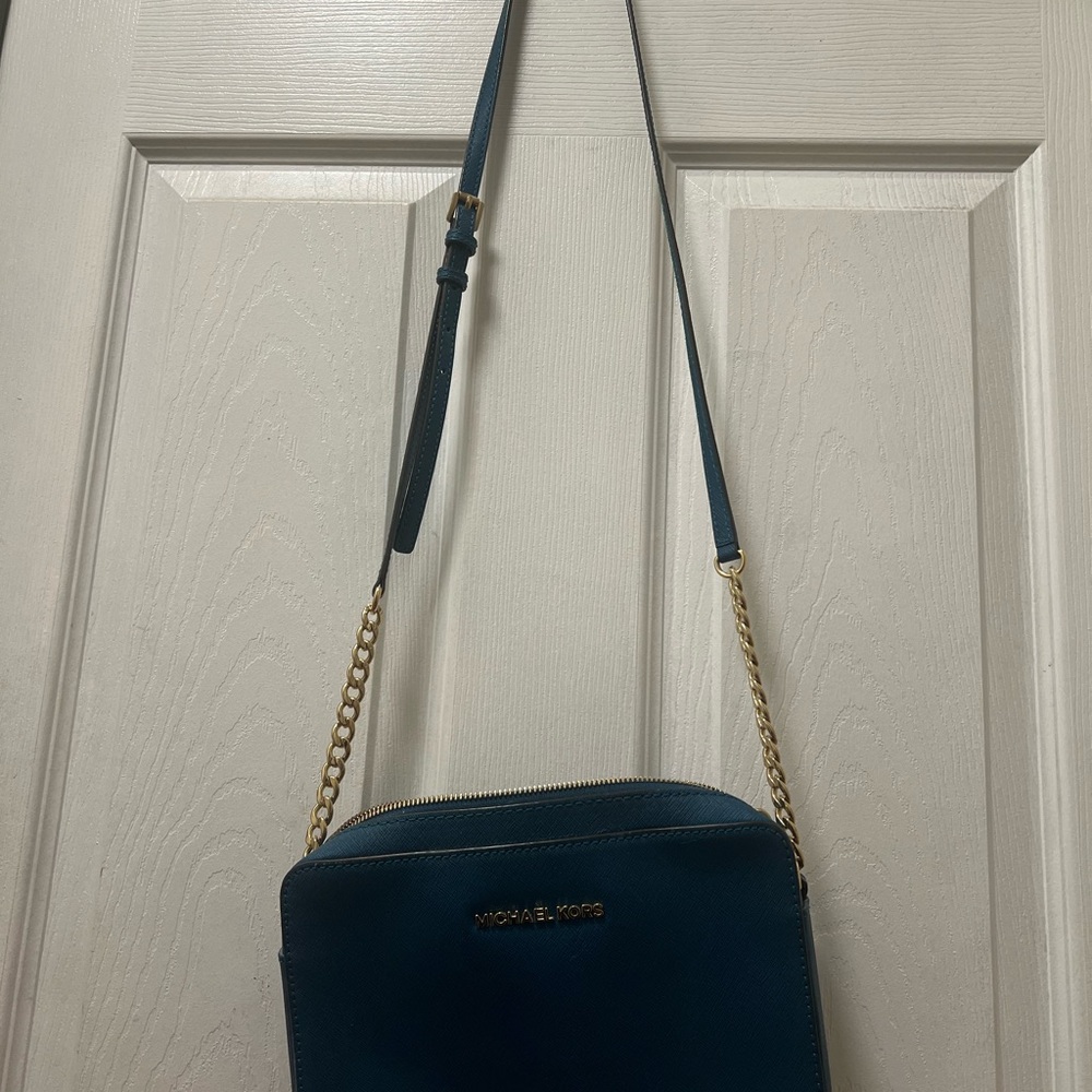 Michael Kors Teal Crossbody Bag with Gold Accents
